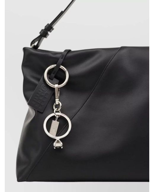 MM6 by Maison Margiela Black Solitaire Ring Charm Keyring Palladium Finish