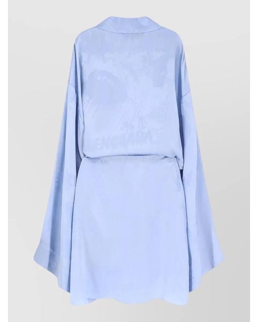 Balenciaga Blue Silk Wrap Dress Belted Waist Bow Detail