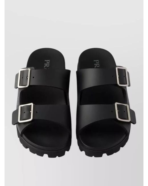 Prada Black Leather Double-Strap Sandals for men