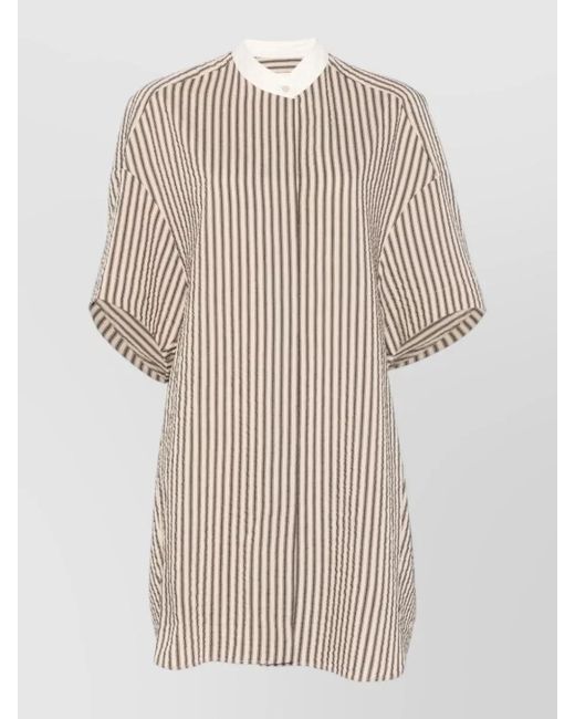 Alysi Natural Cotton Blend Dress Short Sleeves Stripes