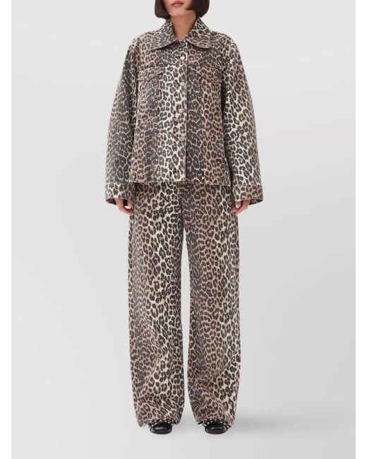 Ganni Multicolor Leopard Print Denim Jacket