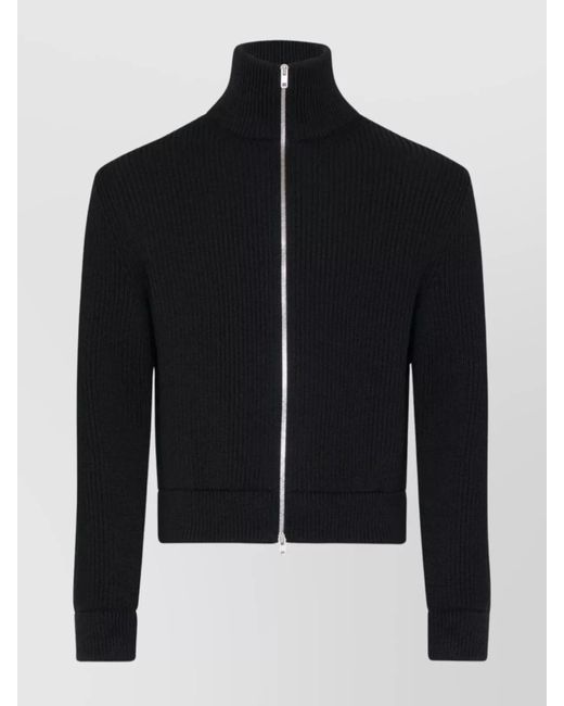 Maison Margiela Black High Neck Long Sleeve Virgin Wool Cardigan for men