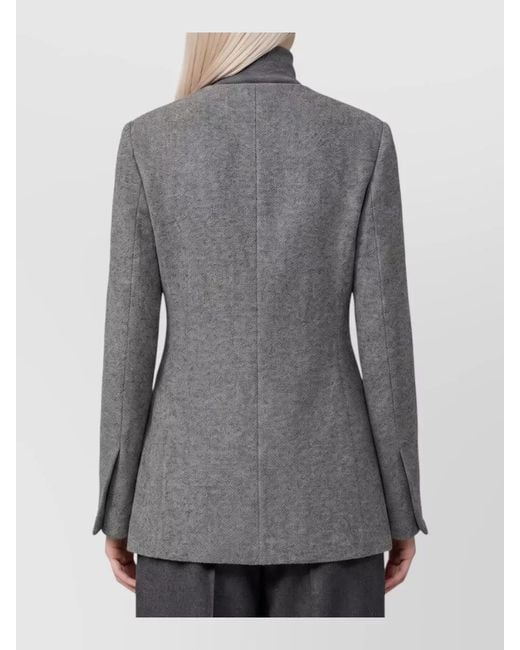Max Mara Gray Cashmere Crew-Neck Long-Sleeve Single-Breasted Jacket