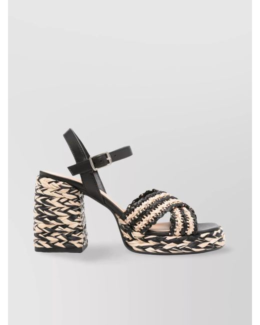 Castaner Metallic Interwoven Block Heel Sandals