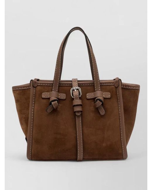 Gianni Chiarini Brown Marcella Suede Shoulder Bag Double Handles