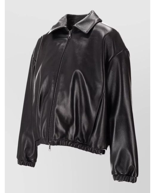 LA ROSE Black Nappa Jacket Collared Neck Elasticated Cuffs Hem