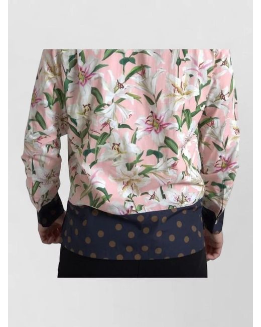 Dolce & Gabbana Blue Cotton Polka-Dot Floral-Print Shirt for men