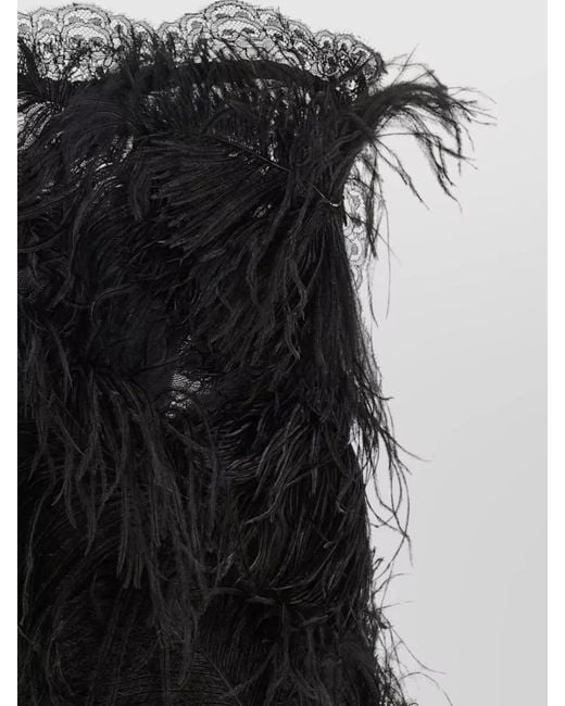 The Attico Black Strapless Lace Feather Bodycon Dress