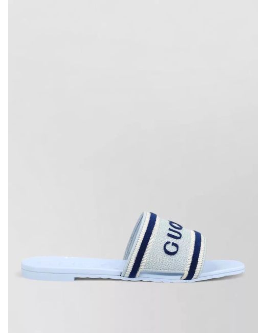 Gucci Blue Logo Slide Sandal Open Toe Flat Sole