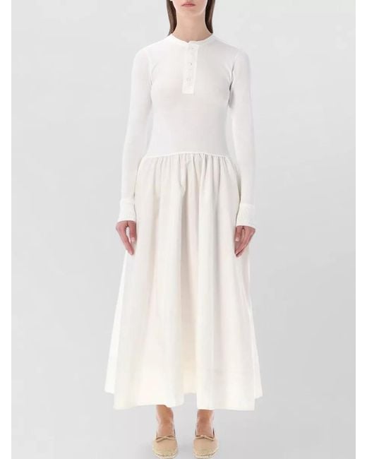 Polo Ralph Lauren White Cotton Henley Long-Sleeve Maxi Dress
