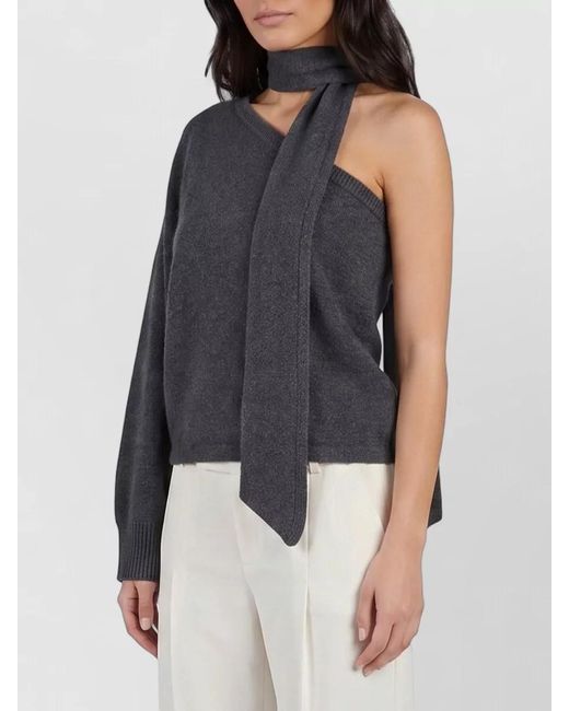 FEDERICA TOSI Blue Cashmere Wool Ribbed One-Shoulder Long-Sleeve Sweatshirt