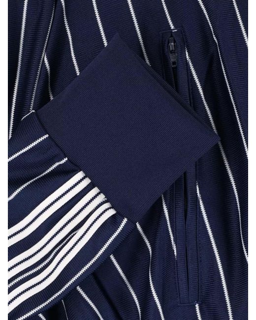 Adidas Blue Casual Striped Sweatshirt High Collar Pockets for men