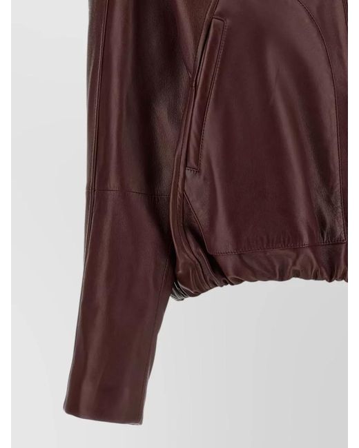 Brunello Cucinelli Brown Nappa Leather Panelled Cropped Single-Breasted Coat