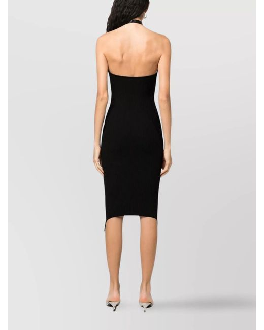 Courreges Black Ribbed Sleeveless Halterneck Midi Dress