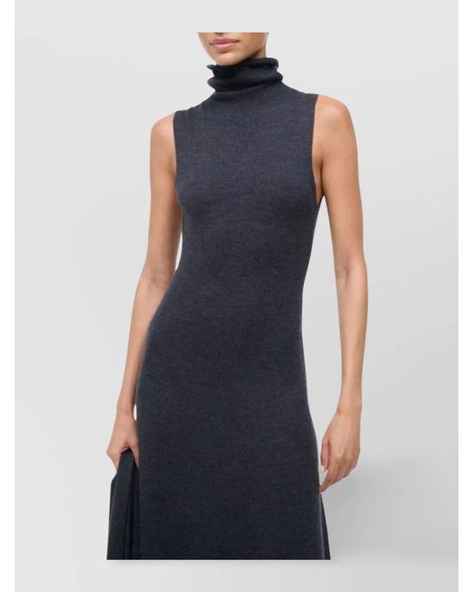 Staud Blue Wool Turtleneck Midi Knit Dress