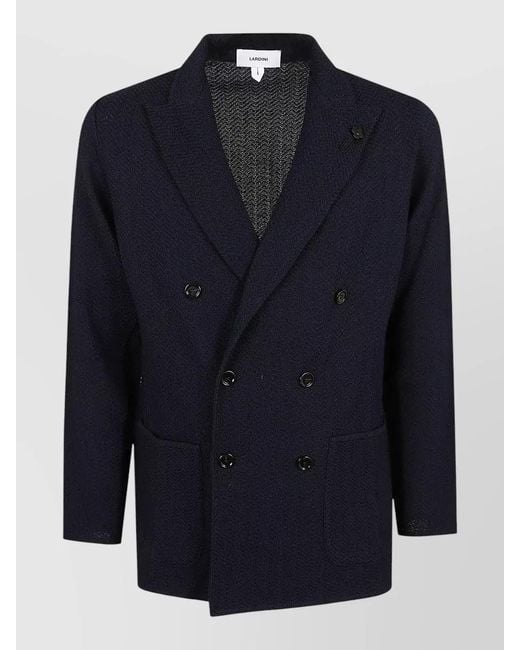 Lardini Blue Double Breasted Knitted Jacket for men