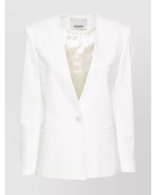 Isabel Marant White Collarless Blazer With Shoulder Pads