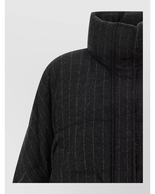 Brunello Cucinelli Black Pinstripe Sequin Cropped Down Jacket
