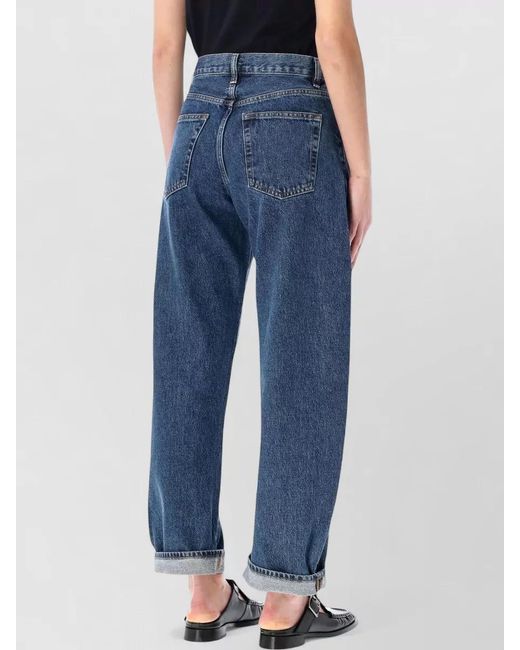 FRAME Blue Denim High-Rise Barrel-Leg Jeans