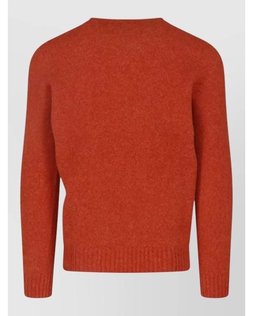 Drumohr Red Crew Neck Straight Cut Sweater Long Sleeves Ribbed for men
