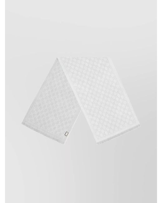 Gucci White Wool Scarf With Frayed Hem And Fringe Detail