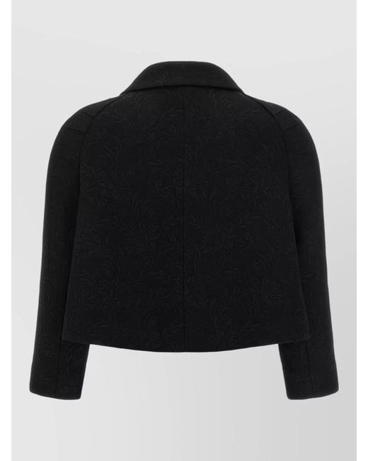 Dries Van Noten Black Cropped Coat Jewelled Buttons Floral Texture