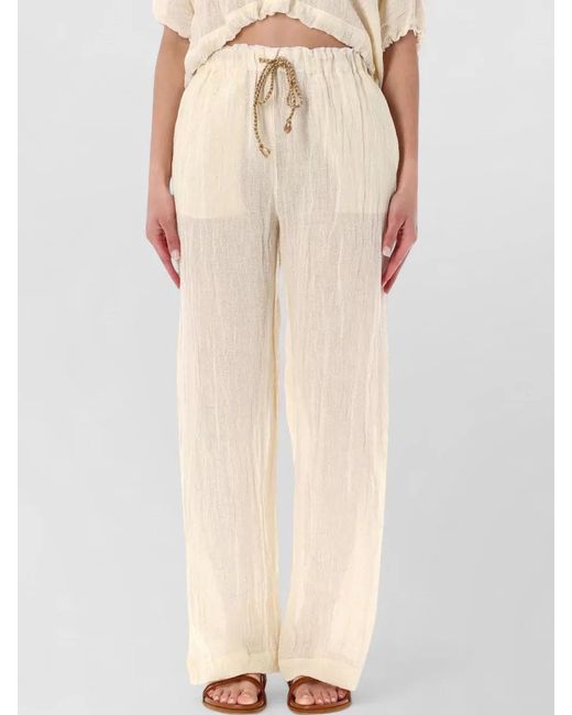 120% Lino Natural Lounge Pants Elastic Waist Sheer Wide Leg