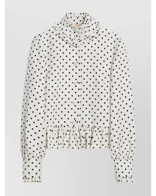Valentino White Ruffled Collar Jacket With Polka Dot Pattern
