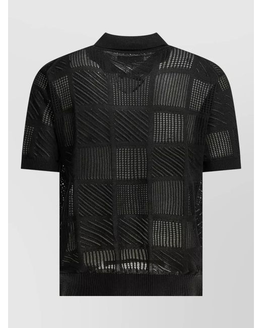 Beams Plus Black Textured Knit Polo Shirt for men