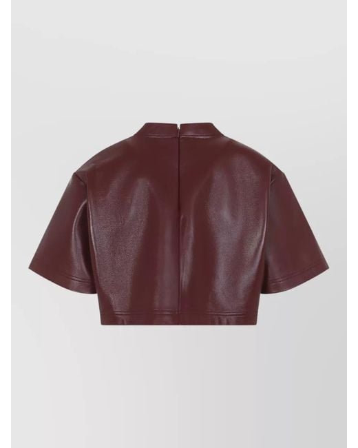 Balenciaga Red Cropped Leather Top Mock Neck Design