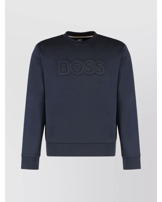 Boss Blue Logo Detail Cotton Sweatshirt for men