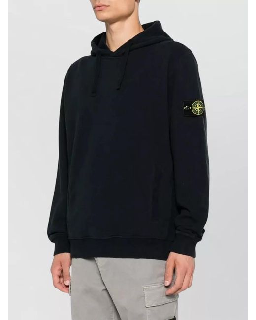 Stone Island Black Hooded Sweatshirt Drawstring Kangaroo Pocket for men