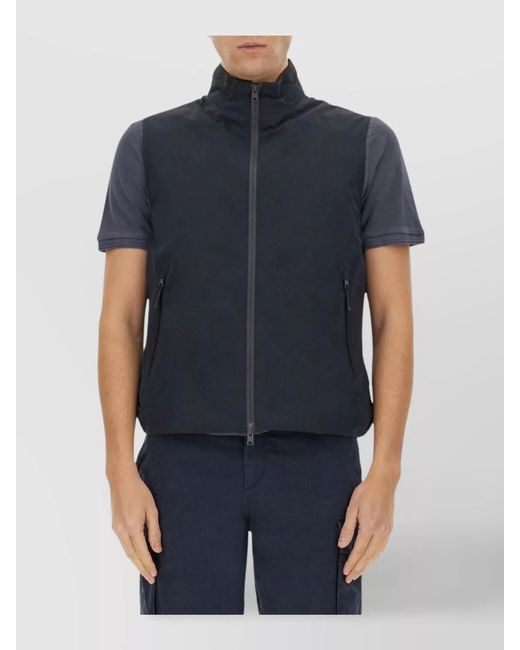 Woolrich Blue Sleeveless High Collar Vest With Side Pockets for men