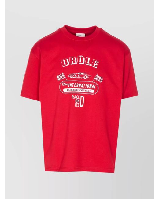 Drole de Monsieur Red La Race On Ice Graphic Print T-Shirt for men