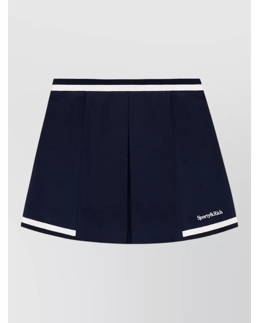 Sporty & Rich Blue Mila Serif Logo Pleated Mini Shorts