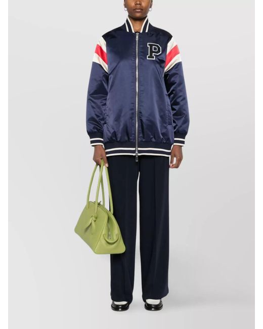 P.A.R.O.S.H. Blue Logo-Patch Bomber Jacket Featuring Stripe Detailing