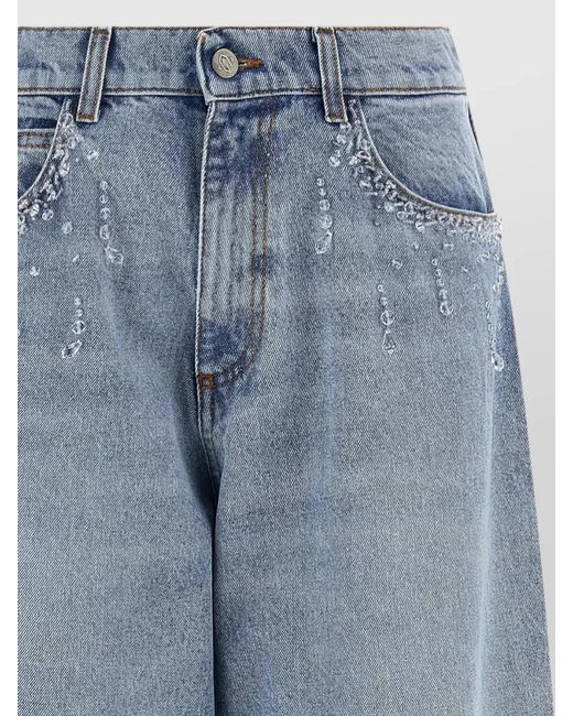 GIUSEPPE DI MORABITO Blue Crystal Denim Trousers Wide Leg Design