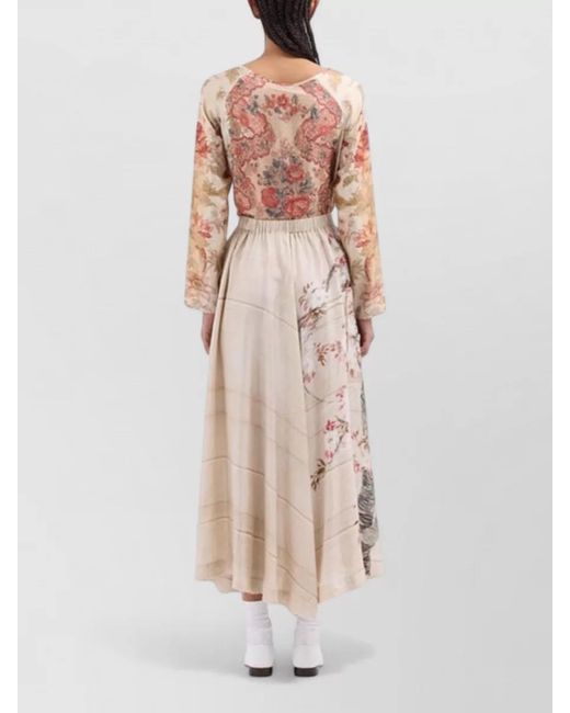 Pierre Louis Mascia Natural Silk Skirt Floral Pattern Maxi Length