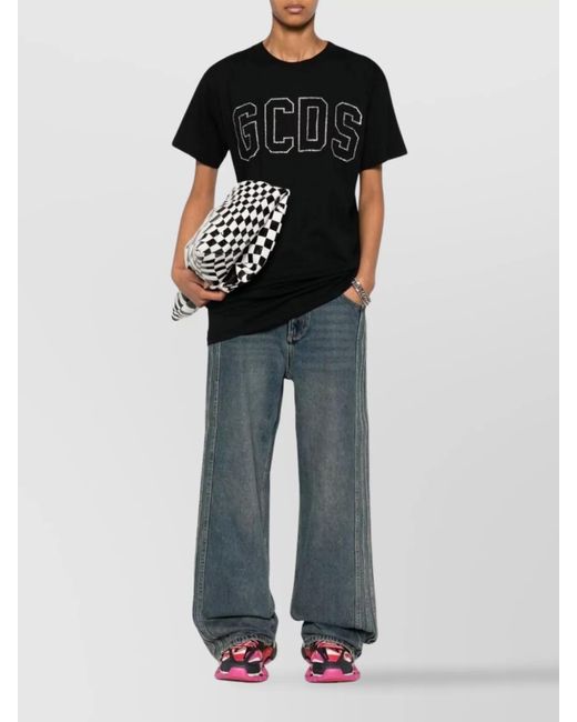 Gcds Black Logo Embellished Cotton Jersey T-Shirt