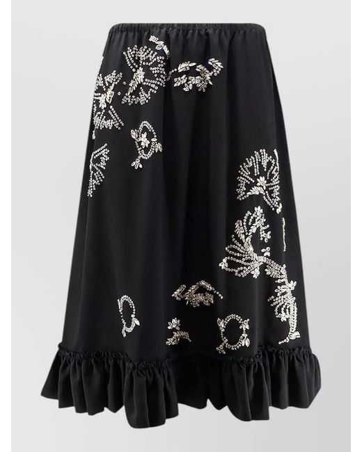 Dries Van Noten Black Samila Rhinestone Skirt Midi Ruffled Hem