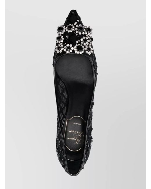 Roger Vivier Black Embellished Mesh Mid Heel Pumps