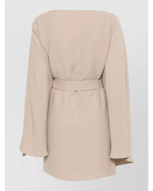 P.A.R.O.S.H. Natural Belted Waist Long Sleeve Boat Neck Dress