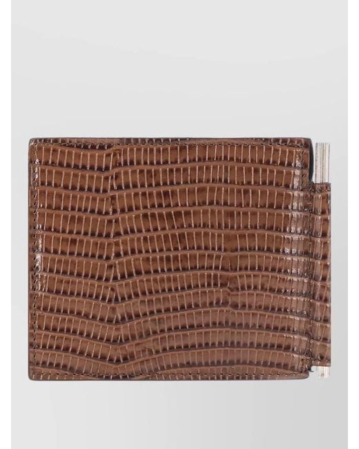 Tom Ford Brown Slim Crocodile Print Leather Card Wallet for men