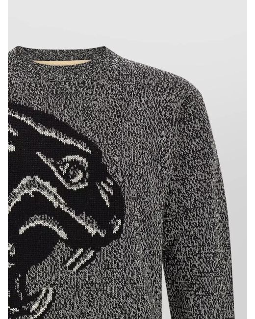 Valentino Garavani Gray Panthère Crew Neck Sweater Patterned Knit for men