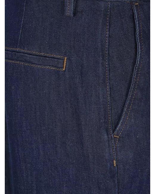 7 For All Mankind Blue Linen-Blend High-Rise Wide-Leg Tailored Trousers