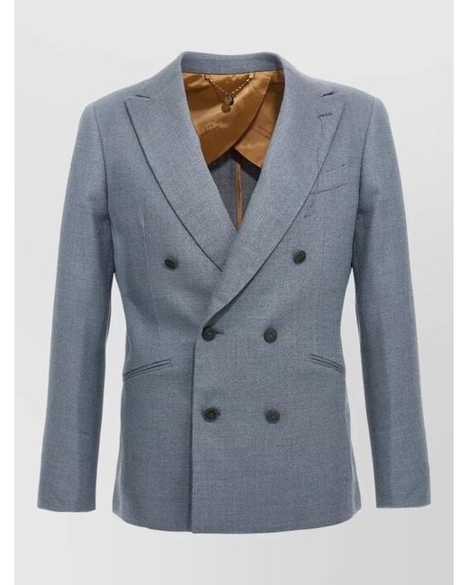 Maurizio Miri Blue Silk Blend Double-Breasted Blazer for men
