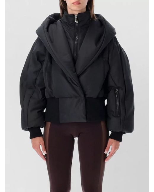 The Attico Black Hooded Bomber Jacket Cropped Padded