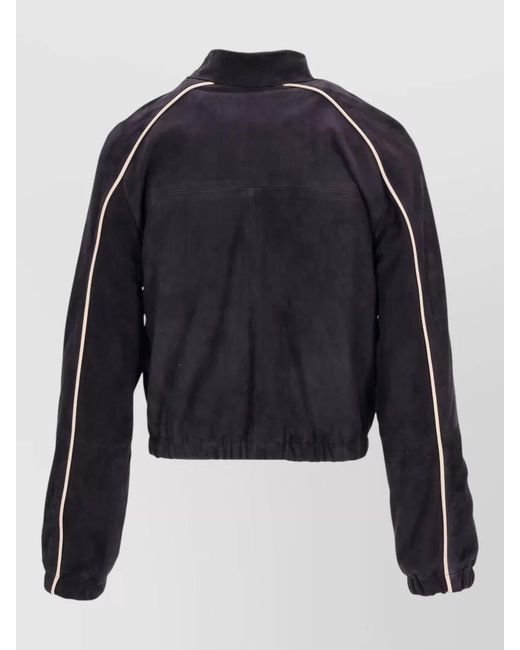LA ROSE Blue Suede Bomber Jacket Contrast Piping Detail