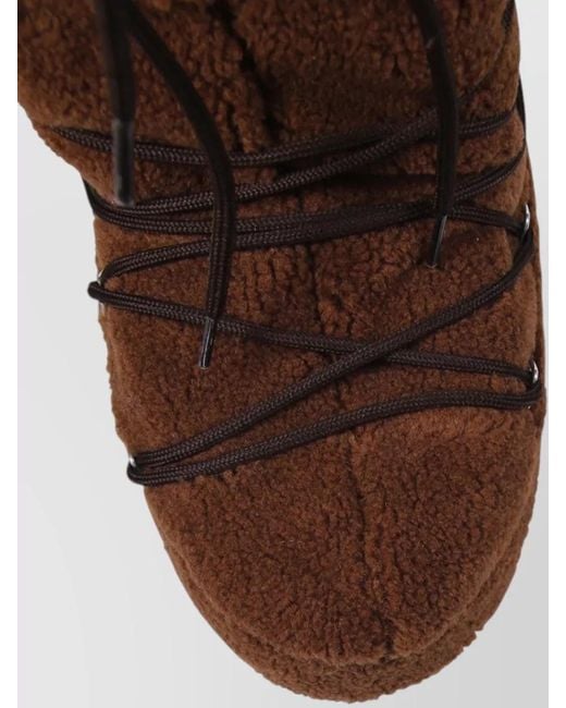 Moon Boot Brown High Ankle Boots Faux Fur Flat Sole