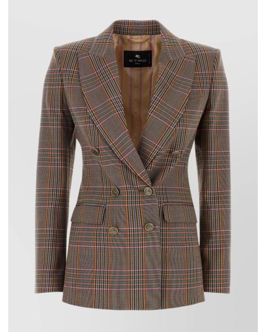 Etro Brown Tailored Jersey Blazer With Embroidered Shoulders